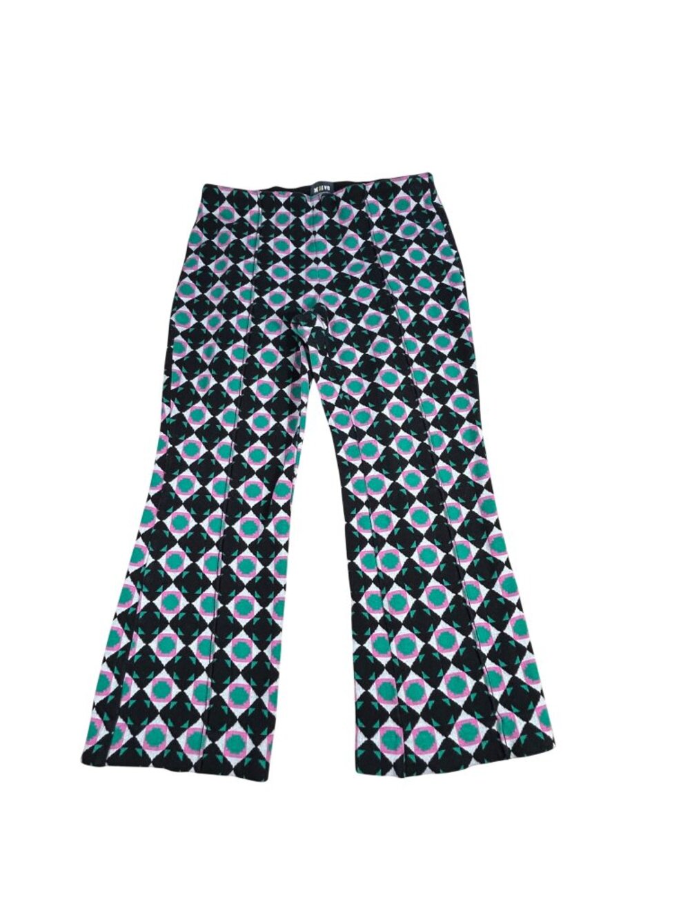 Maeve Anthropologie The Margot Kick Flare Cropped Pants Sz M Black Pink Green